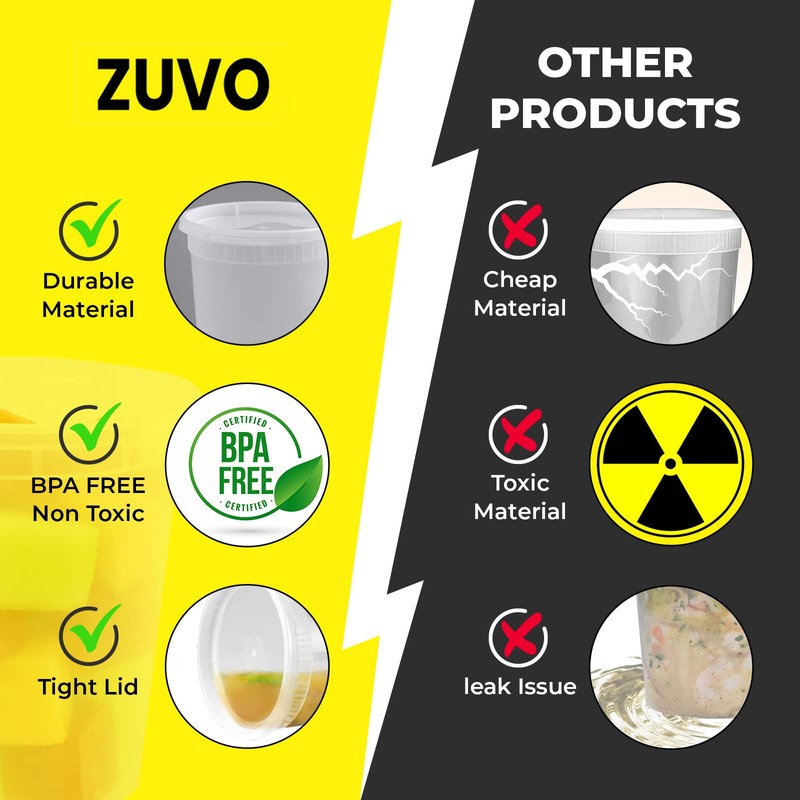 Zuvo Plastic Soup Containers with Lids - 32 OZ (24