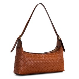 molshine Women's Hobo Shoulder Bags, PU Leather Woven Tote Handbag, Underarm Braided Evening Clutch Purse (Brown)