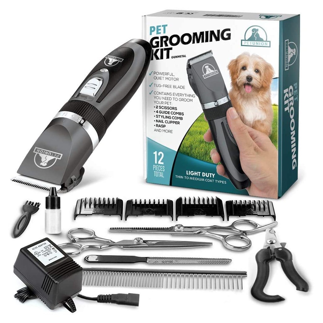 Pet Union Professional Dog Grooming Kit - Rechargeable, Cordless Pet Grooming Clippers & Complete Set of Dog Grooming Tools. Low Noise & Suitable for Dogs, Cats and Other Pets
