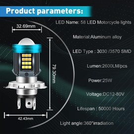 NHHEO HB2 H4 LED Motorcycle Headlight Bulb Red Blue Angel Eye with HD Projector Super Bright 9003 LED Headlight Bulb 25W 6000K Moto High/Low Beam Amber+White 4 Lghting Modes Plug And Play 12V-80V 1PCS