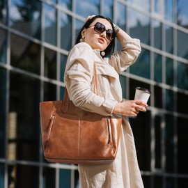 Missnine Tote Bag for Women with Zipper, Leather Purse and Handbags, Ladies Top-handle Shoulder Hobo Bags for Work, Casual, Travel, Brown