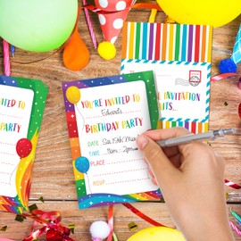 Kirsten McMillan 36 Rainbow Birthday Party Invitations for Kids - Pack of 36 Rainbow Party Invites for Girls & Boys - Designed and Printed in the UK