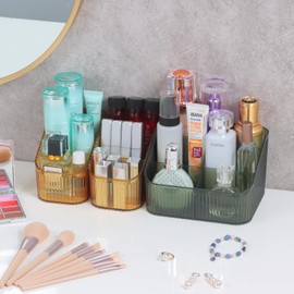 OSteed Green Makeup Organiser Box for Vanity, Makeup Brush Holder with 8 Cups, Skincare Beauty Cosmetic Storage Box, Dressing Table Organiser Storage, Toiletry Organiser