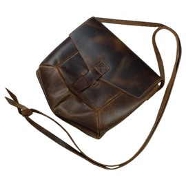 Hide & Drink, Prisma-Shaped Shoulder Bag, Vintage Purse, Messenger and Crossbody Bag, Phone Organizer, Wallet Pouch, Accessories, Full Grain Leather, Handmade, Bourbon Brown