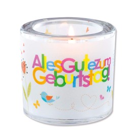 Butzon & Bercker Lichtmomente Tea Light Holder Happy Birthday - Hand Blown Tea Light Holder Including Tea Light and Gift Packaging - Birthday Gift for Women, Men and Children