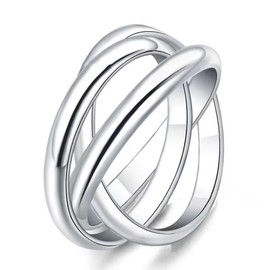 SWBRJ S925 Sterling Silver Ring Triple Row Rolling Interlocking Statement Rings (Ring_A, 9)