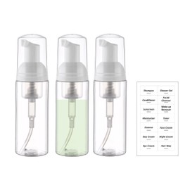 EDITBYLIBRA 2oz Travel Size Foam Pump Bottle-3 PCS, Empty Leak-Proof, TSA Approved, Travel Foaming Pump Bottles for Shampoo, Shower Gel, Hand Soap, Facial Cleanser (Clear)