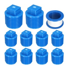sourcing map 10Pcs 1/2 Inch PT Male Thread PVC Pipe Fitting Plug, Cleanout Plugs, Water Drain End Caps Coupling Adapter with Tape for Water Heater Supply Lines, Plumbing, Blue