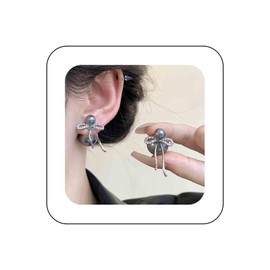 Iaceble Vintage Pearl Ear Jacket Earrings Crystal Bow Front Back Earrings Gray Pearl Double Way Earrings Pearl Ball Stud Earrings Cz Bowknot Earrings Jewelry for Women