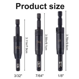 3pcs Self Centering Drill VIX Bit Set, 3/32" 7/64" 1/8" Zinc Alloy Carbon Steel Quick-Change Sturdy Self Centering Hinge Hex Drill Bit Set with Hexagonal Wrench