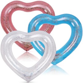 3 Pieces Inflatable Heart Pool Float, 47.3 x 39.4 Inch Glitter Inflatable Swim Rings Bachelorette Party Pool Float Tube, Heart Shaped Summer Swimming Ring, Water Beach Party for Adults ﻿ ﻿