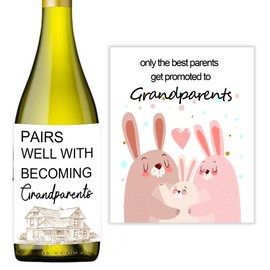 6pcs Pregnancy Announcement Grandparents Wine Labels + 6pcs Cute Grandparents To Be Card Baby Announcement Wine Labels, Promotion to Grandparents Congratulation Card