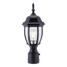 LIT-PaTH Dusk to Dawn Outdoor Post Lighting Fixture Pole Lantern, E26 Medium Base Max 60W, Aluminum Housing Plus Glass, Bulb Not Included (Black, 1-Pack)