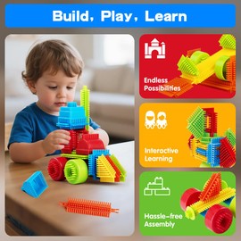 teytoy 150PCS Stickle Bristle Shape Building Toys, 3D Hedgehog Blocks Playset, Baby Sensory Toys Construction Learning Stacking Educational Block for Kid's Brain Development Preschool Toys