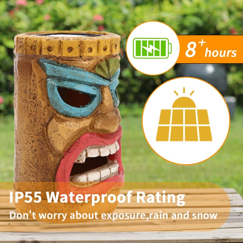 qzzwbbtc Tiki Head Solar Statue Light for Garden Decor and