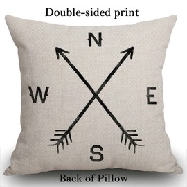 Smooffly Magic Arrow Compass North South West East 18x18 Inch Cotton Linen Square Cushion Cover Decorative Throw Pillow Case Home Decor Standard Size Pillowcase 45x45cm