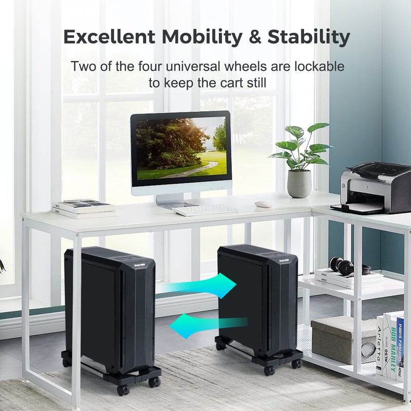 Hmseng Computer Tower Stand,Hmseng Adjustable Mobile CPU Stand with 4