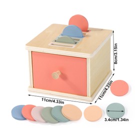 Color Sorting Drawer Box, Wooden Premium Toddlers Color Sorting Coin Box with Drawer Infant Developmental Coin Drop Toy for Baby Boys and Girls