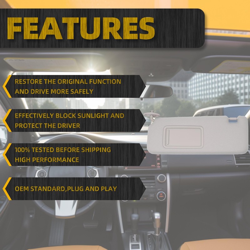 Dasbecan Gray Left Driver Side Sun Visor Compatible with 2005-2010