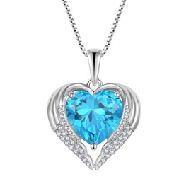 YL Angel Wing Heart Necklace 925 Sterling Silver cut March Birthstone Aquamarine Pendant Neckalce Jewellery Gifts for Women Wife Girlfriend