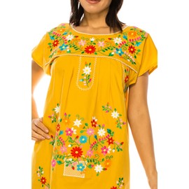 unik Embroidered Traditional Mexican Midi Dress (Honey, XX-Large)