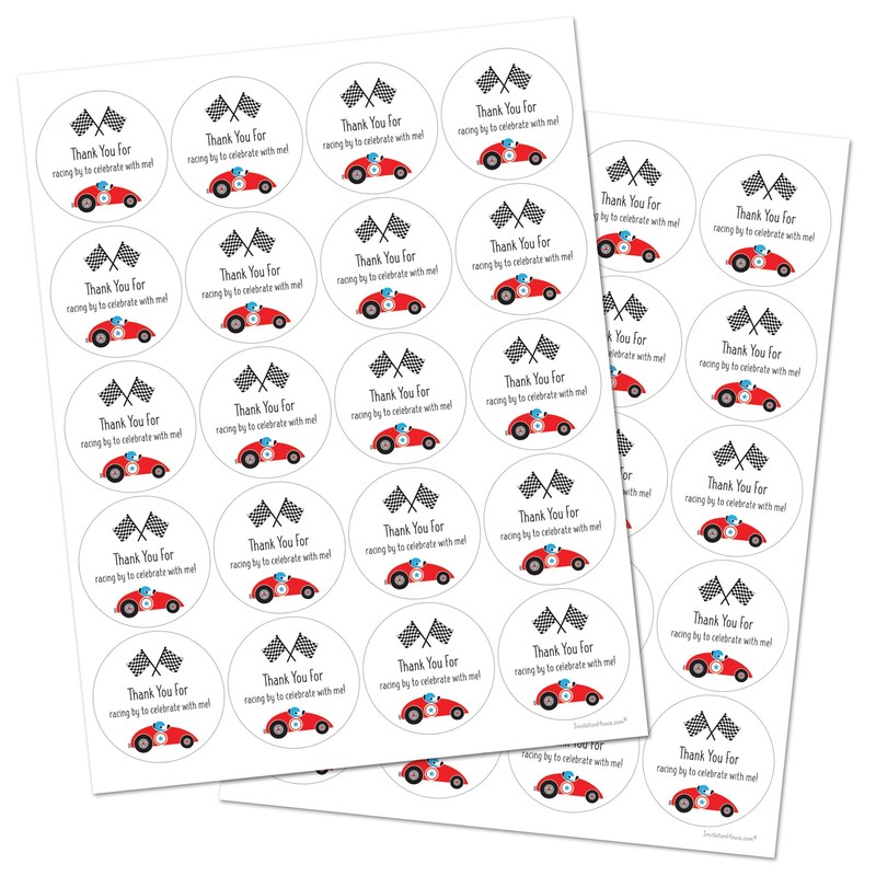 2" Round Race Car Birthday Thank You Faovor Stickers -
