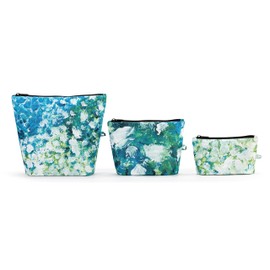 DEMDACO 1008130035 ArtLifting White Flowers Blue, Green, and White Polyester Zippered Organizer Bag Pouch Set of 3