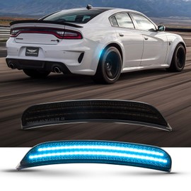 POPMOTORZ 2PCS Ice Blue LED Side Marker Lights Assembly Compatible With 2015 2016 2017 2018 2019 2020 2021 2022 2023 Dodge Charger Rear Fender LED Bumper Side Marker Lights Lamps Smoked Lens