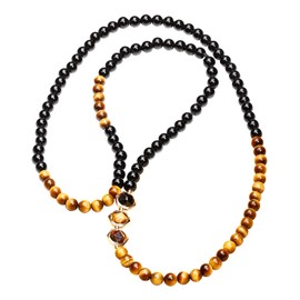 Jewboo Necklace - Long Sweater Chain, Tiger Eye, Black Stone Necklace, Healing Crystal, Over Head Type, Good Luck, Amulet, Present, Accessory (6mm), tiger's eye