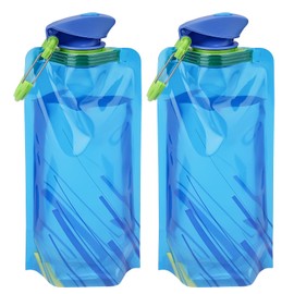LEMONSTONE Foldable Water Bottle, Pack of 2, 700 ml, Reusable Water Bottle, Foldable, BPA-Free Water Bottle with Clip, Foldable Water Bottle for Hiking, Adventure, Travel, Blue