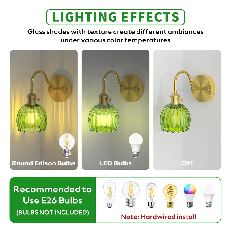 Phaosio Vintage Tulip Green Glass Shade Hardwired Wall Sconce –
