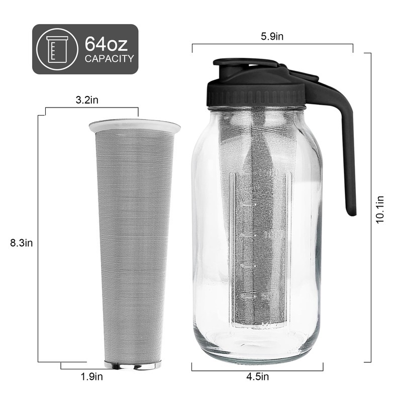 Cold Brew Coffee Maker,64 oz Mason Jar Pitcher with Stainless