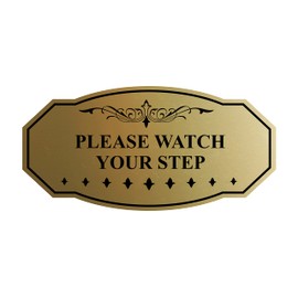 Victorian Please Watch Your Step Sign (Brushed Gold) - Medium