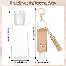 3Pcs Hand Sanitizer Keychain, Portable Empty Travel Bottle Keychain, Portable Leather Holder Travel Size Case With Refillable Bottle, for Toiletry Liquid Soap Lotion Shampoo