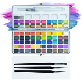 72 Color Watercolor Painting Set with Brush for Beginners, Artists, and Art Students Portable Art Supplies Metallic Water color Paint Set