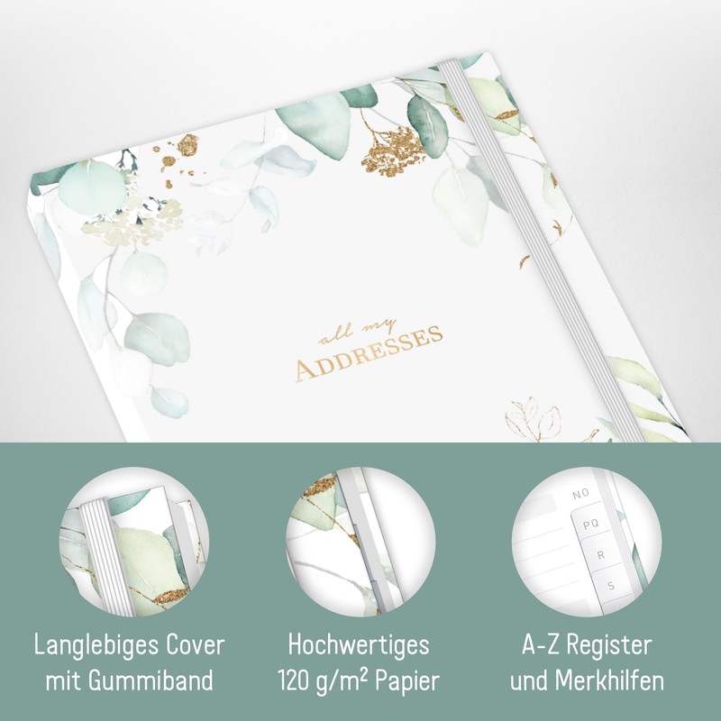 paper&you® A5 Address Book with Index A-Z [Gold Leaf] Book