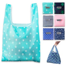 Pack of 6 Reusable Foldable Shopping Bags, Portable Shopping Bag, Lightweight Compact 27 g Polyester, with Handles, Environmentally Friendly, Reusable, Foldable for Shopping, Picnics (48 x 32 x 5 cm)