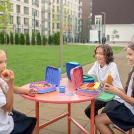 Caperci Vibrant Bento Lunch Box for Kids Teens & Adults - LeakProof 44oz Lunch Containers with 3 or 4 Compartments & Dip Container, Dishwasher/Microwave Safe, BPA-Free (Carnation Pink/Purple)