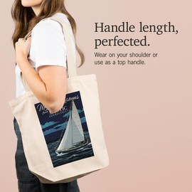 Lantern Press Mystic, Connecticut, Christmas Lights Sailboat (100% Cotton Canvas Reusable Tote Bag)