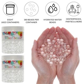 Essentials By Leisure Arts Bundle Hydrated Water Beads, Clear, 8 Jars of 2oz - Perfect Vase Filler for Floral Displays & Décor, Includes Clear Water Beads for Vases, Weddings, & DIY Centerpieces