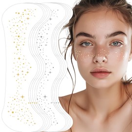 KSRDOVSA Glitter Freckles,10PCS Glitter Freckles Face Tattoo Temporary, Waterproof Sparkle Freckles Freckle Tattoo, Cute Face Glitter Makeup Patches Stickers (Gold + Silver)