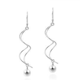 Aeravida Dual Spiral Twist Ball Drop .925 Sterling Silver Dangle Earrings | Ball Dangle Earrings for Women | Sterling Dangle Earrings for Women | Earrings for Women