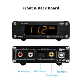 TOPPING D10s HiFi DAC USB Decoder HiFi XMOS XU208 ES9038Q2M DAC Optical Coaxial DSD256 384kHz Audio Decoder (Black)