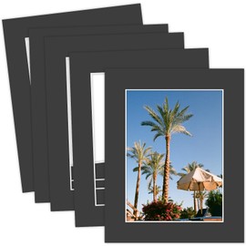 MBC Mat Board Center, 5 Pack 8x10 for 6x8 Black Picture Mats Frame Mattes, Bevel Cut, Acid Free, 4-ply Thickness