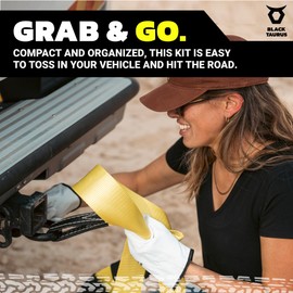 BlackTaurus Off-Road Recovery Kit – Snatch Tow Strap 17,600 lbs x 30 ft, Equalizer Strap 13,200 lbs x 9.8 ft, D-Shackles 2pcs, Soft Shackle, Gloves & Carry Bag, Heavy-Duty Vehicle Recovery Kit 4x4