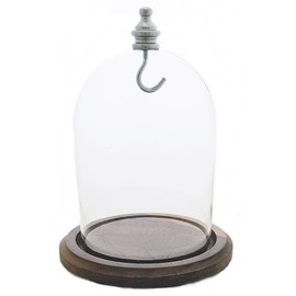 3"x4" Pocket Watch Glass Display Dome Cloche with Real Walnut wood Base & Silver hook