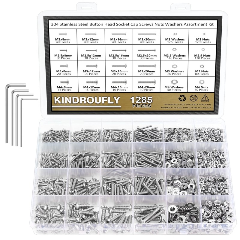 Kindroufly 1285 Pieces M2 M2.5 M3 M4 Button Head Socket