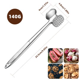 LAINIKE Meat Tenderiser Stainless Steel Meat Hammer Double-Sided Meat Tenderiser with Non-Slip Handle Non-Stick 24.5 cm Stainless Steel for Steak Cutlets Pork Chicken