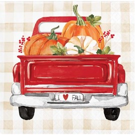 Hello Harvest Party Napkins 32 Count | 2 Packages of 16CT 2-Ply Beverage Napkins | Pumpkin Filled Red Farm Truck Theme