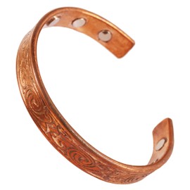 Touchstone Handcrafted Magnetic Copper Bracelet. Hand Forged with Solid and high Gauge Tibetan Style Engraved Cuff Pure Copper Jewelry for Women Men. Elegant Minimalist Design.